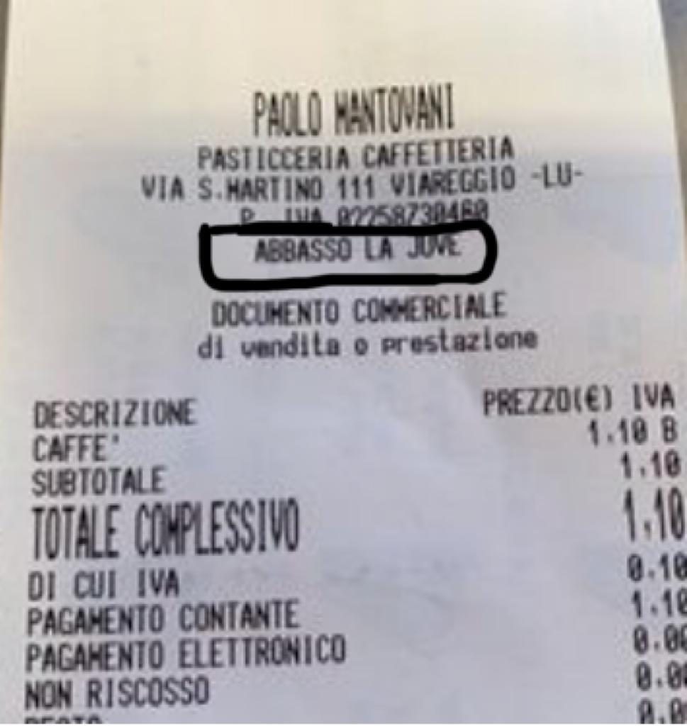 Scontrino: "Abbasso la Juve"