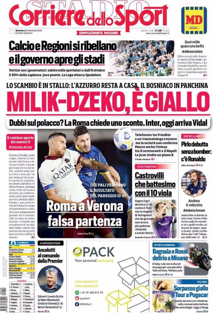 Prima pagina Corriere 20-09-2020