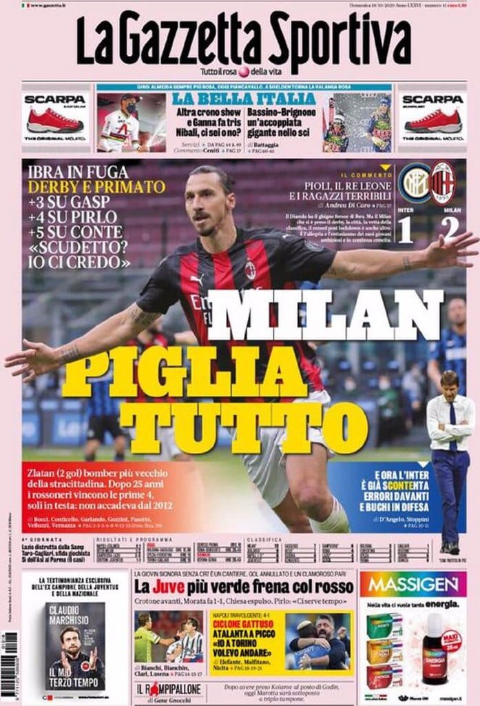 Prima pagina Gazzetta 18-10-2020