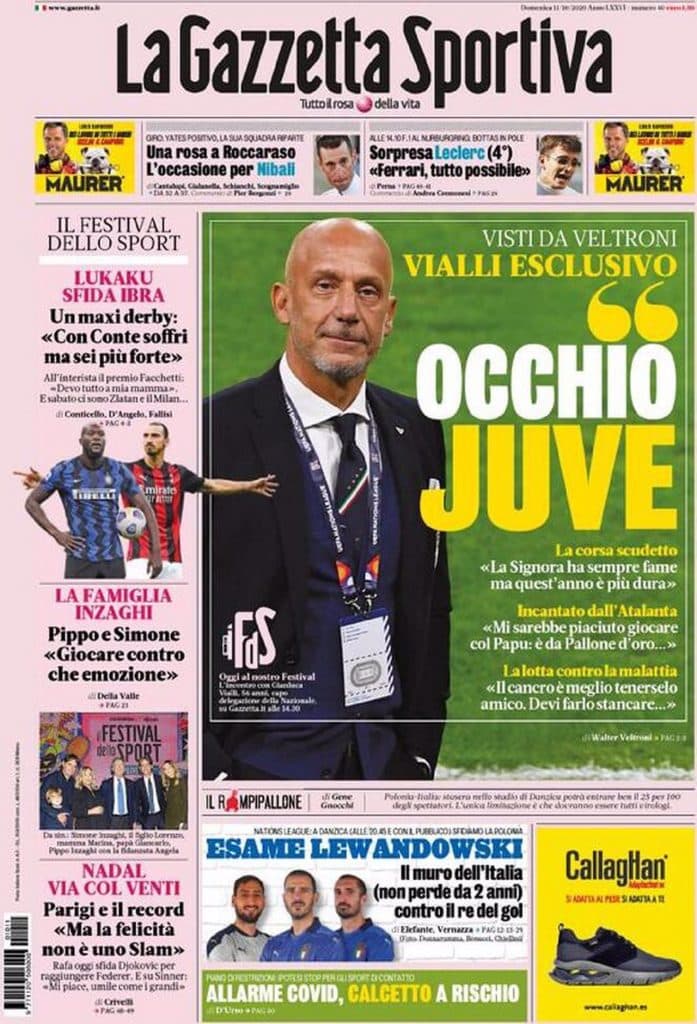 Prima pagina Gazzetta 11-10-2020