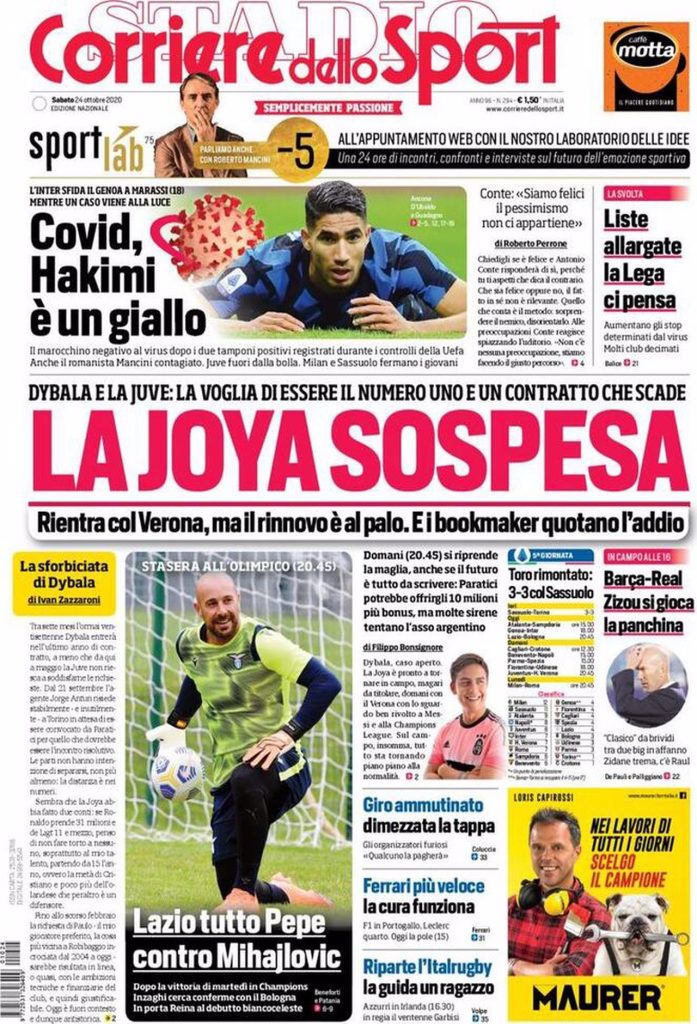 Prima pagina Corriere 24-10-2020