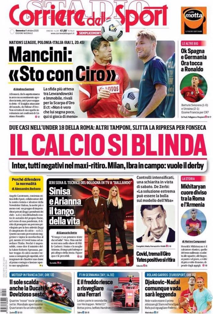 Prima pagina Corriere 11-10-2020