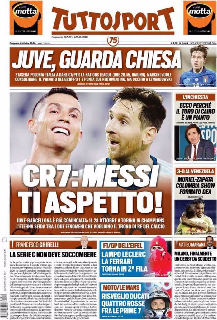 Prima pagina TuttoSport 11-10-2020
