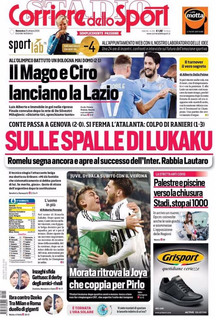 Prima pagina Corriere 25-10-2020