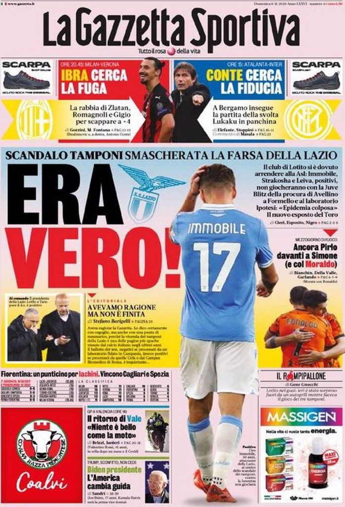 Prima pagina Gazzetta 08-11-2020