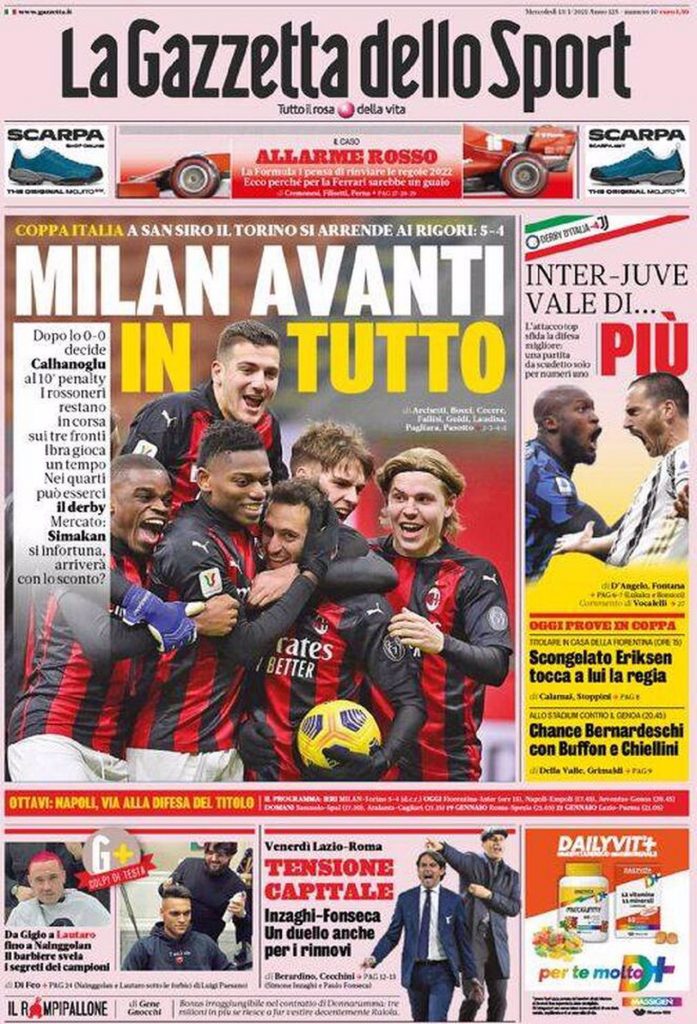 Prima pagina Gazzetta 13-01-2021