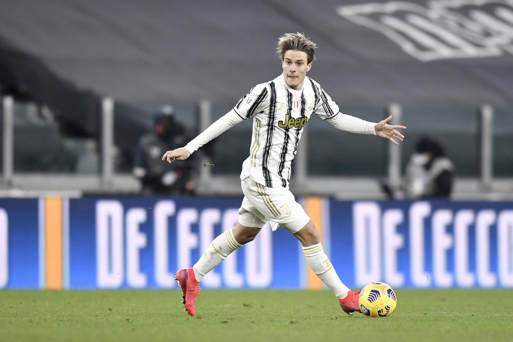 Il centrocampista della Juve Nicolò Fagioli in azione