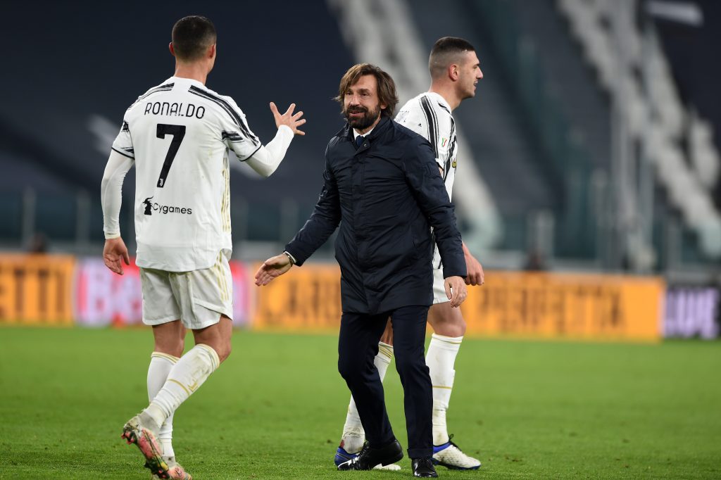 Andrea Pirlo e Cristiano Ronaldo esultano insieme dopo una vittoria