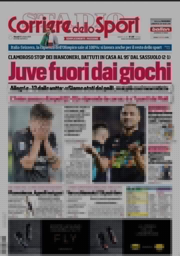 Prima pagina del Corriere dello Sport