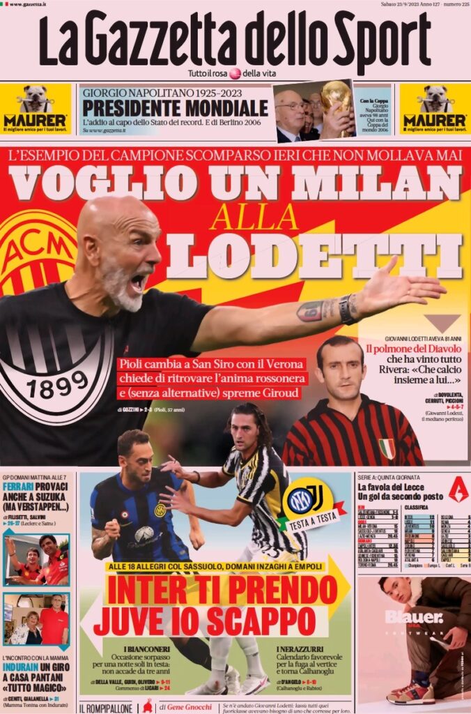 Prima pagina 23 settembre